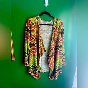 Emerald Cardigan Tribal Print‎ Plus Size XL Boho Bohemian EUC
